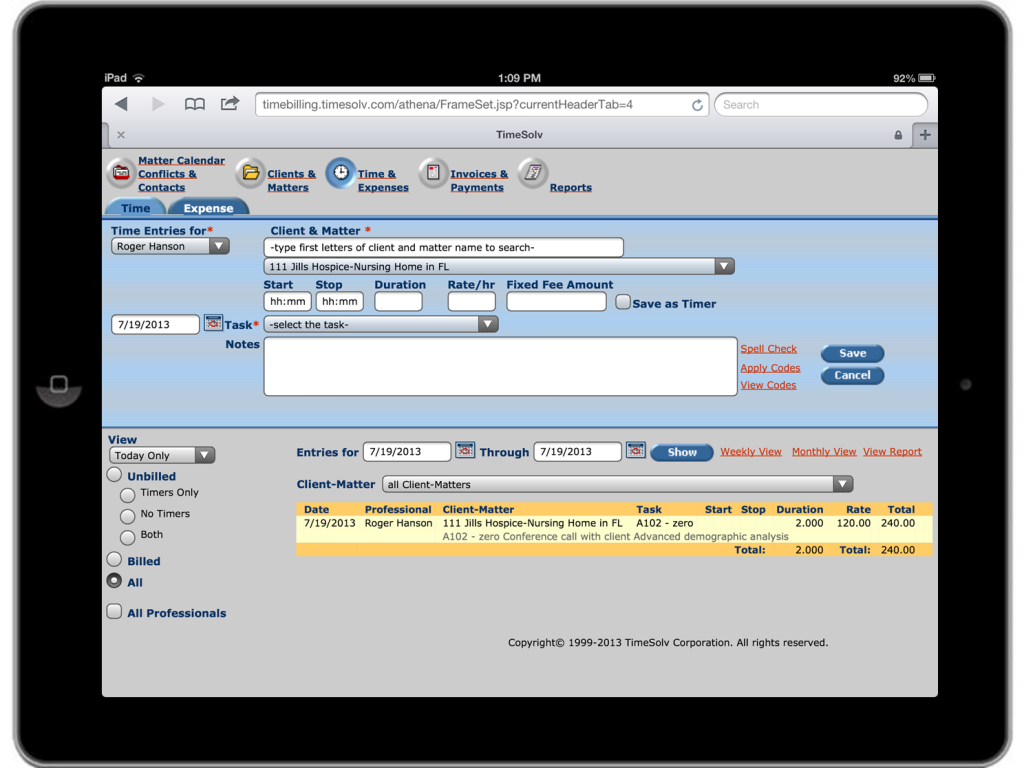 TimeSolv Legal Software on iPad TimeSolv Legal Software on iPad
