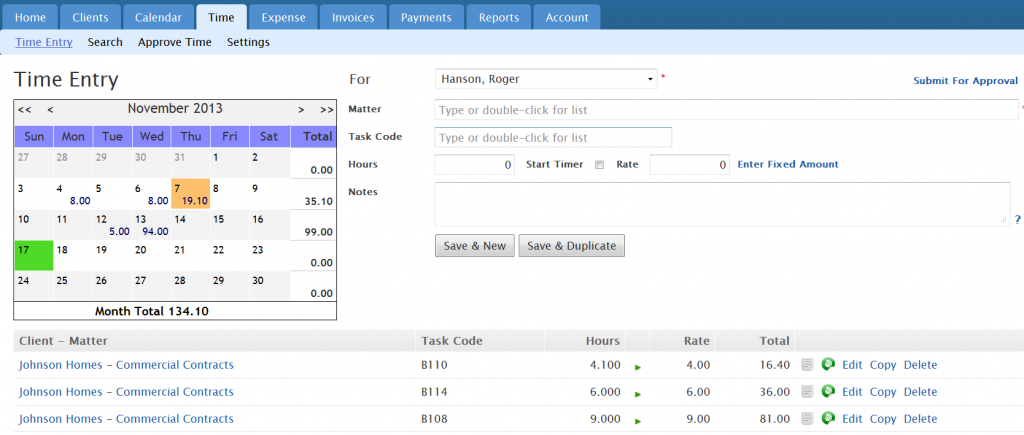 Main time entry Main time entry