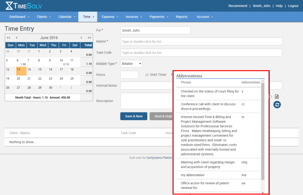 Creating abbreviations in TimeSolv