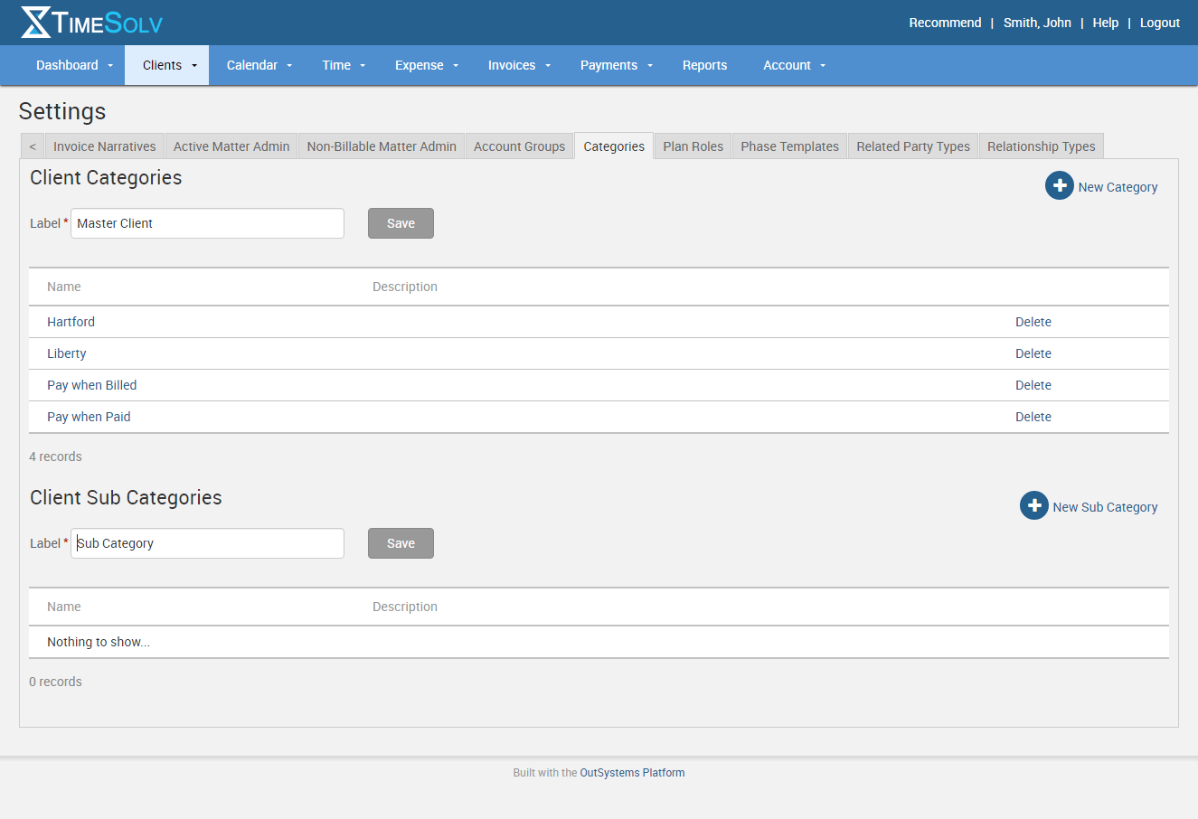 screenshot of categories