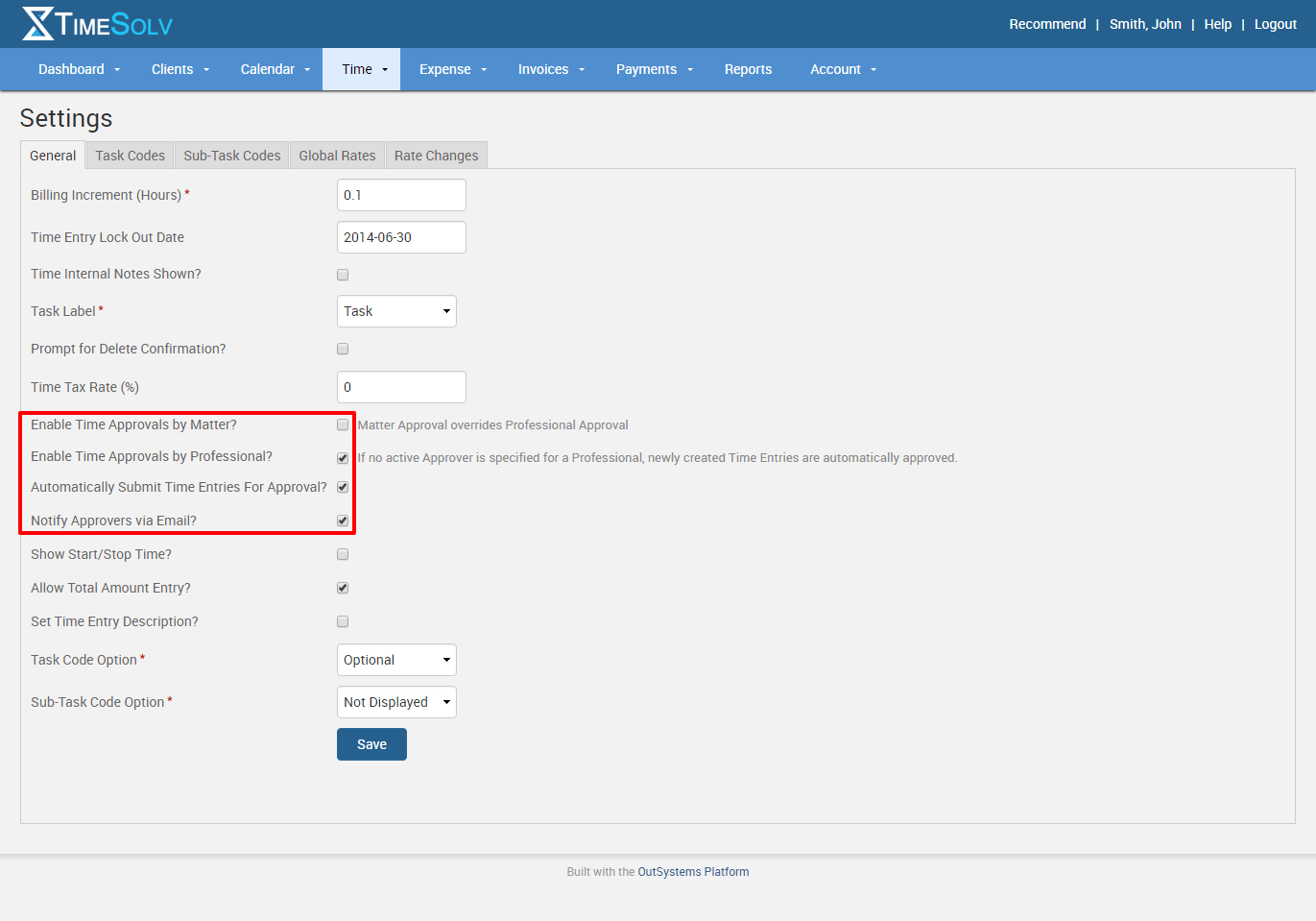 Time Approval Settings