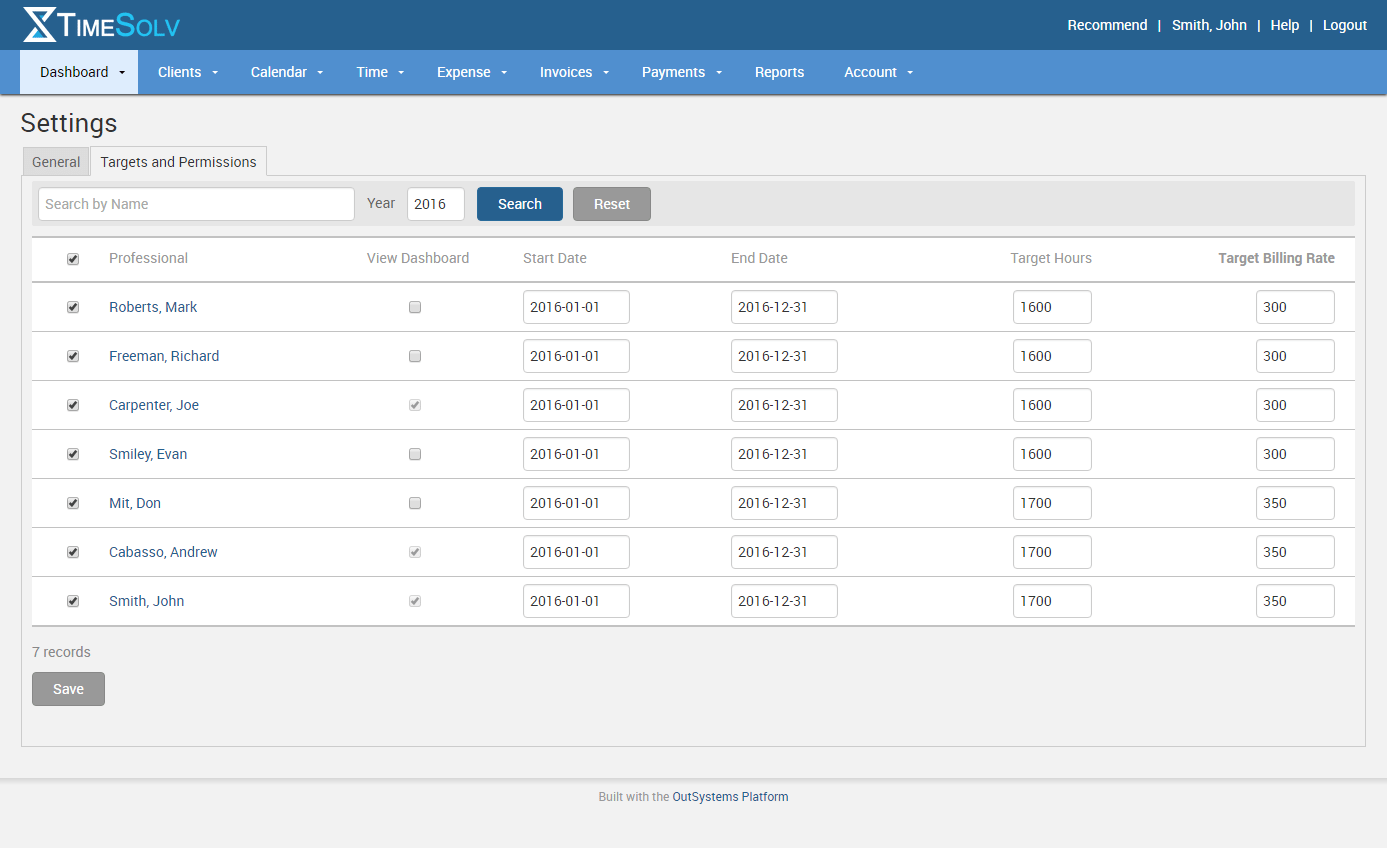 Dashboard target and permissions