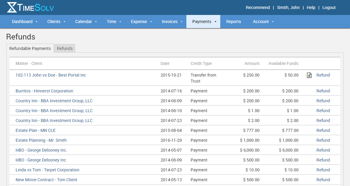 Refundable payments page