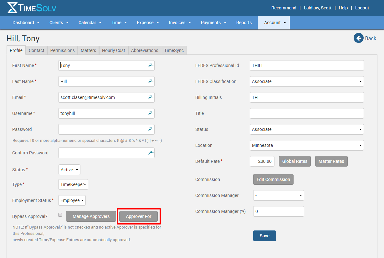 See the timekeepers who's time you are to approve