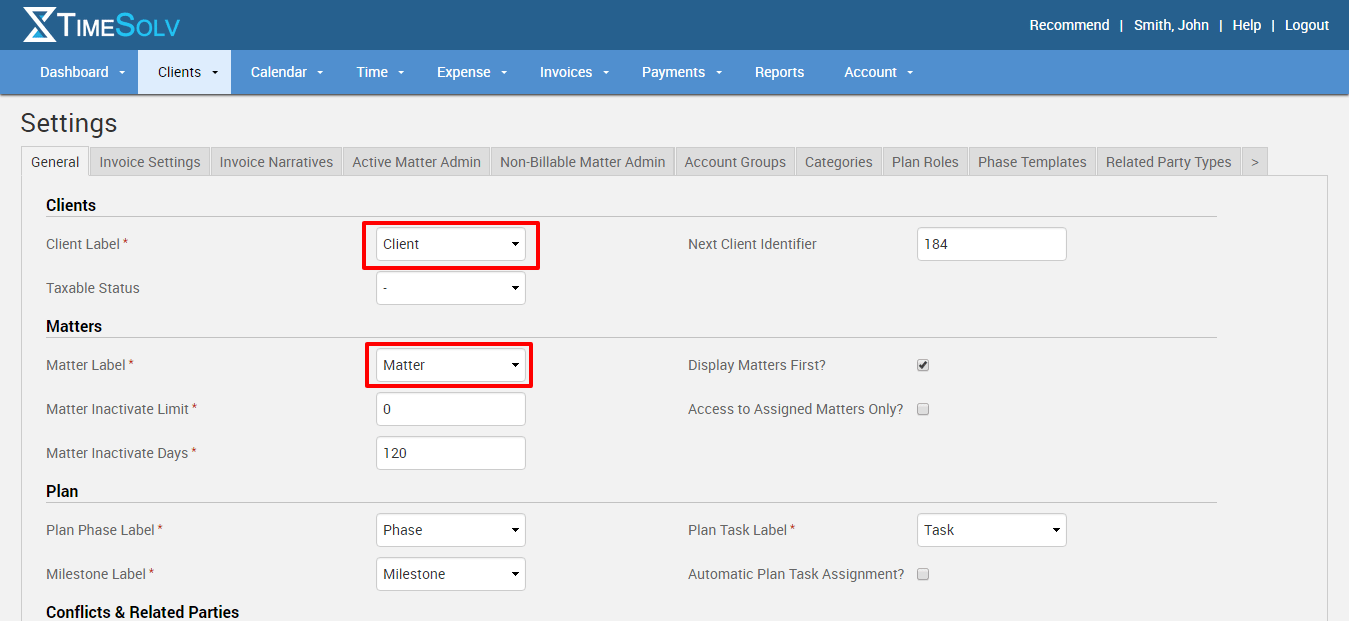 Labels you can change in settings