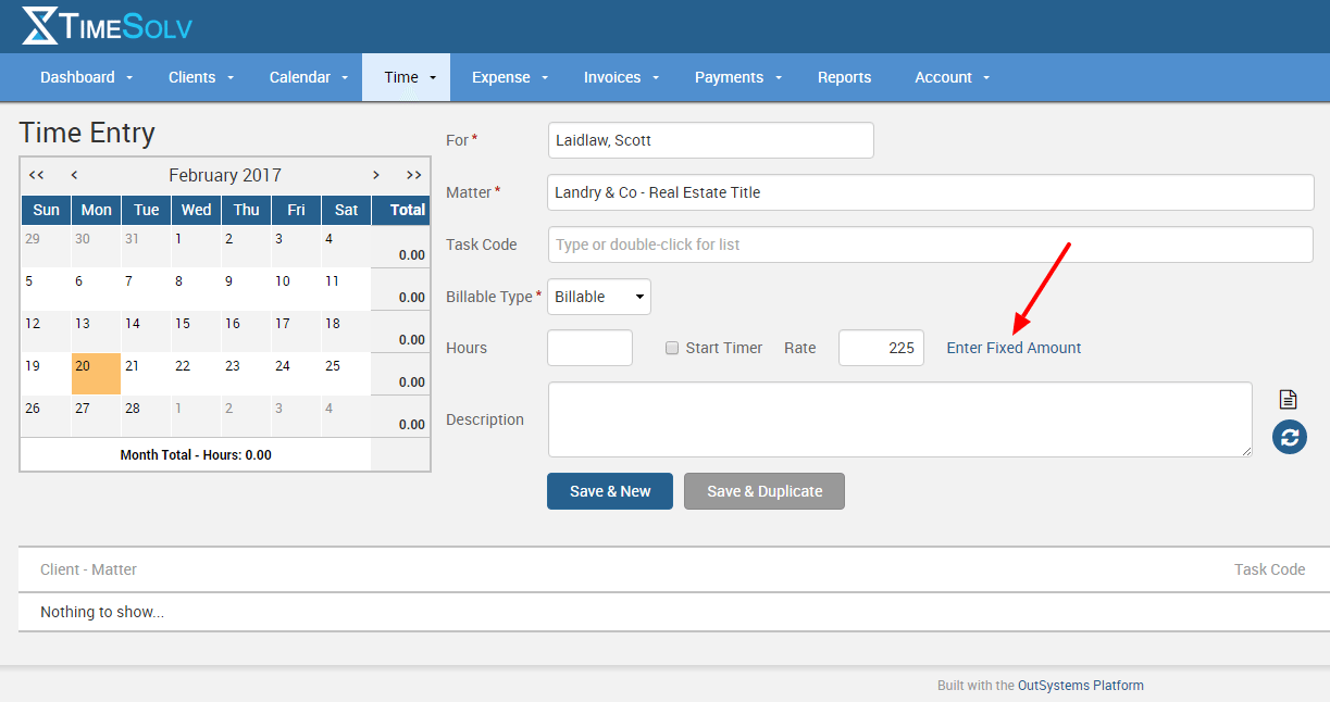 Screenshot of where to create a fixed amount entry