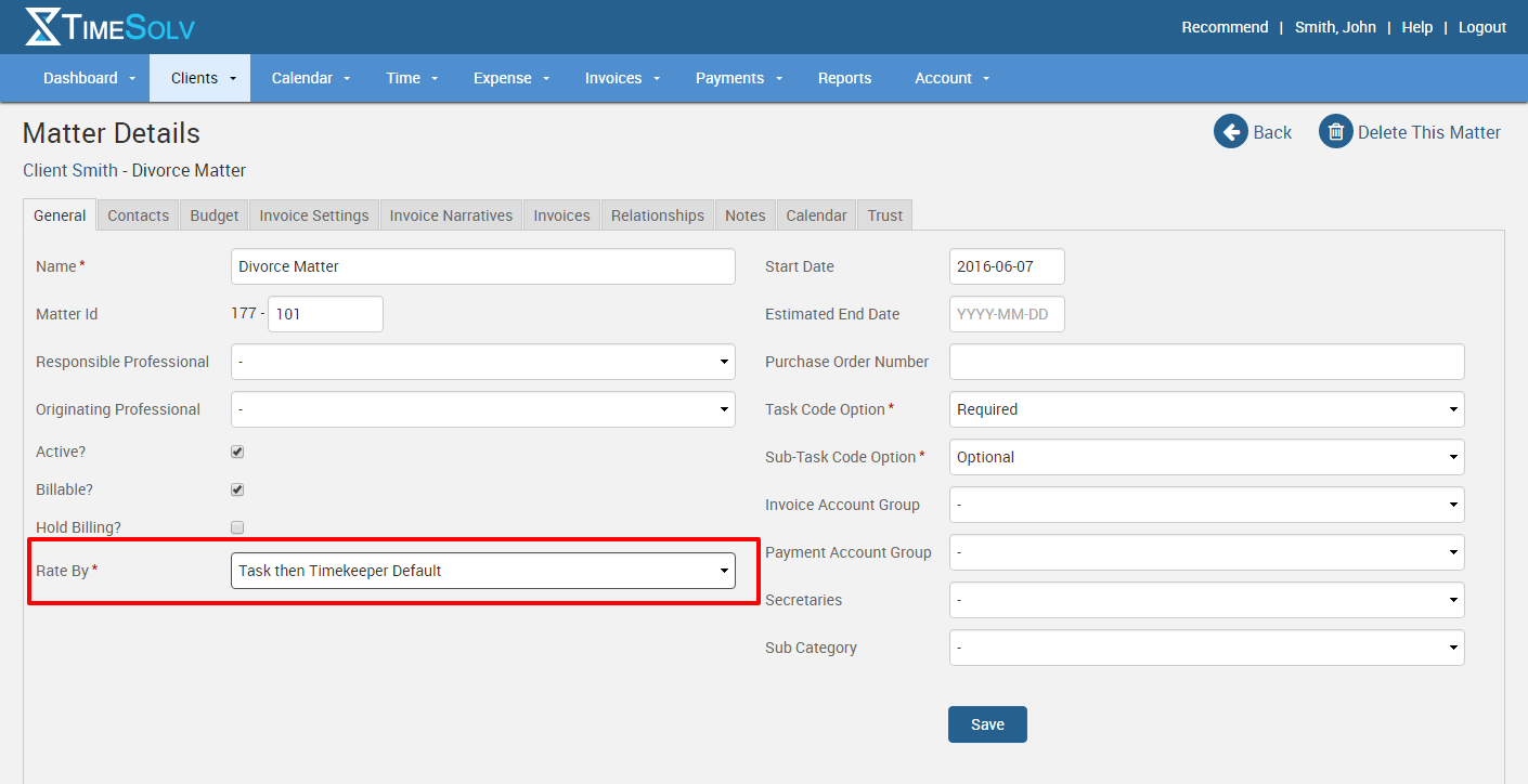 Assigning rate by task
