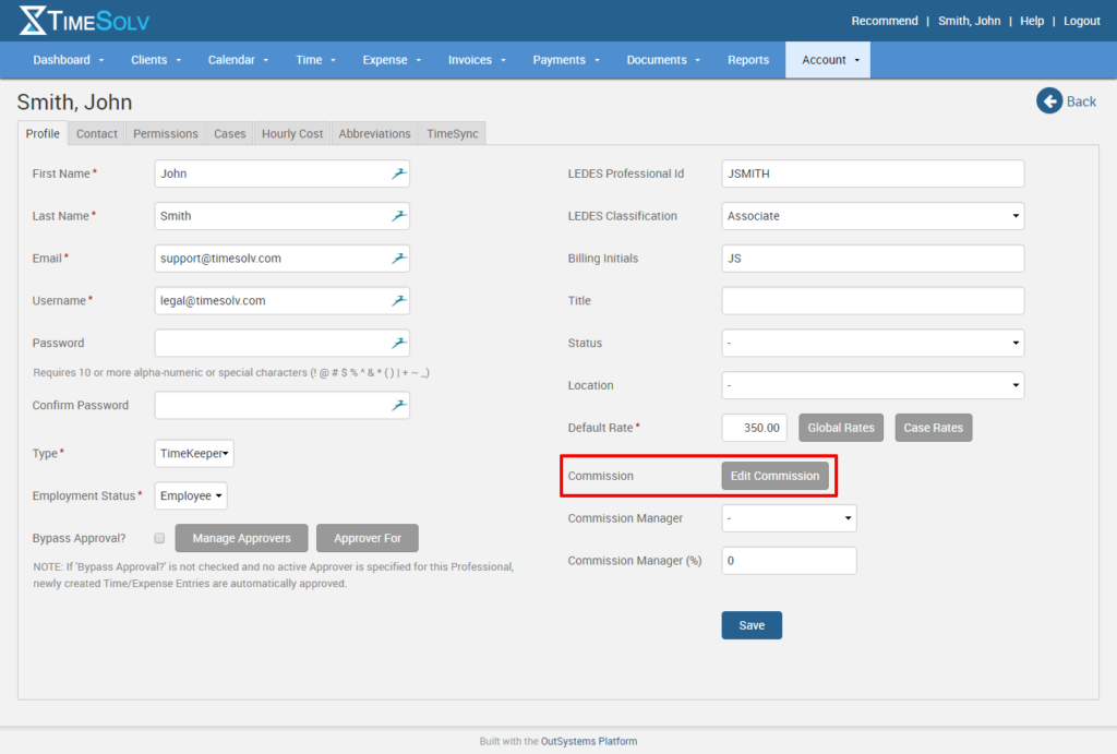 Editing commission rates