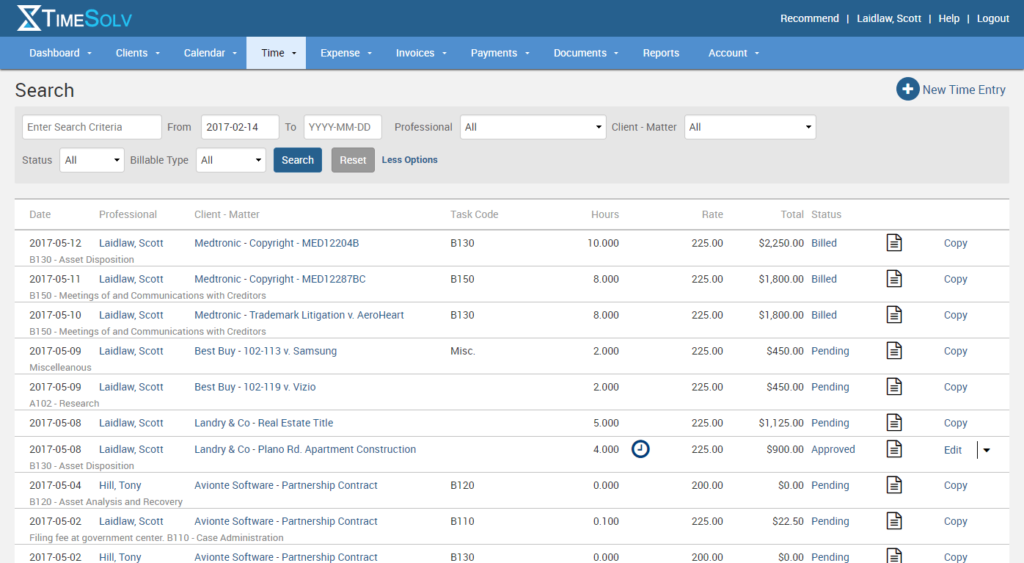 Time Search Screen More Options