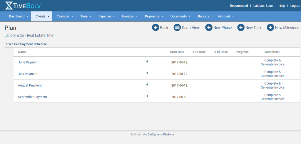 Fixed fee payment schedule