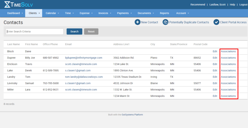 associate contacts with matter