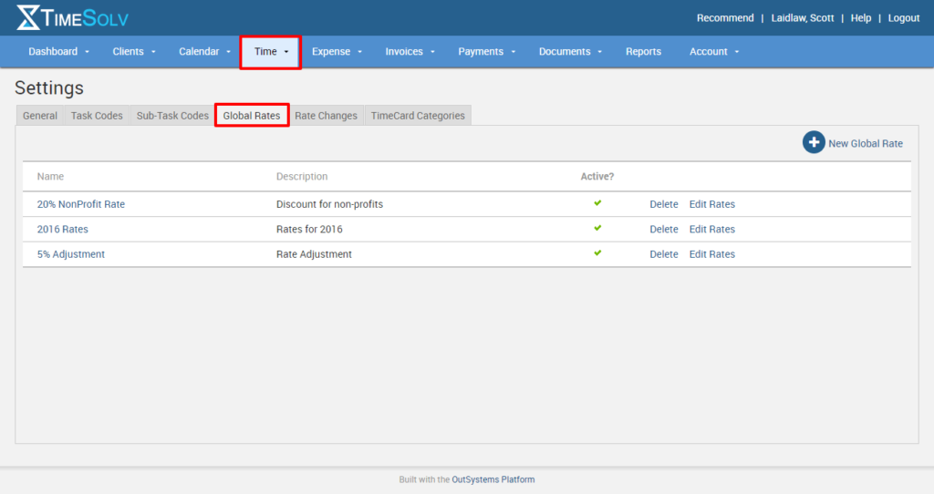 Global rates are in Time -> Settings