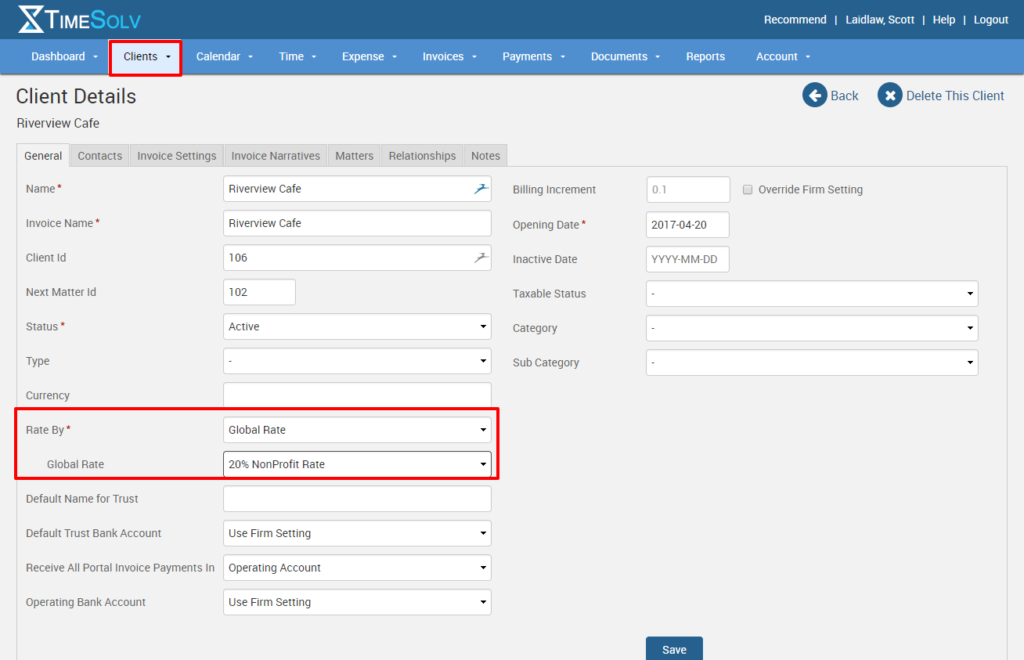 Screenshot showing where to apply global rates