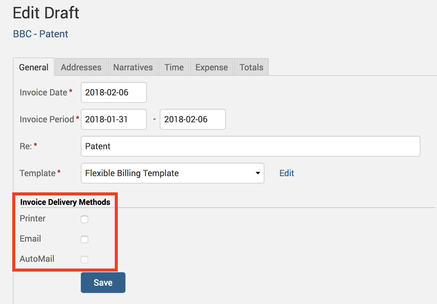 Options for invoice delivery methods