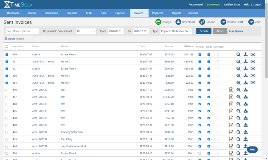 Sent invoice screenshot